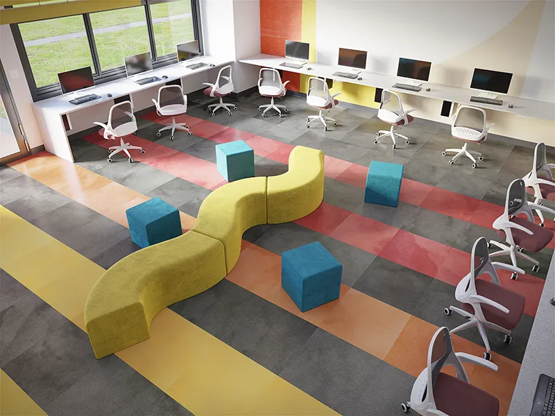 Educational learning center with brightly colored flooring